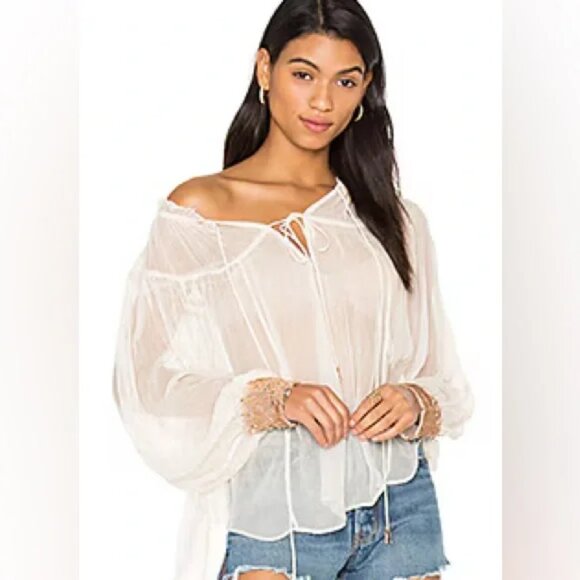 Free People Sequin Dream Cuff Blouse XS - Picture 4 of 16